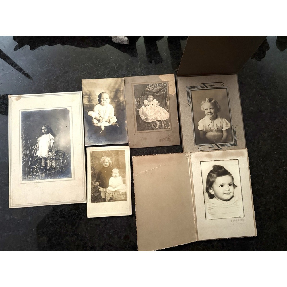 Studio Photograph Antique Vintage Children Post Card Baby Pictures Lot Of 6